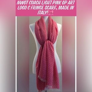 NWOT Coach Light Pink Op Art Logo C Fringe Scarf, Made In Italy! Authentic🎀